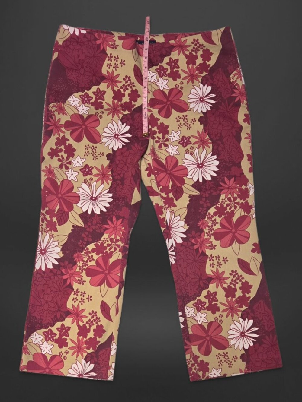 Vintage Y2K Floral Pink & Green Cropped Capri Pants (Size 14) - Picture 5 of 7